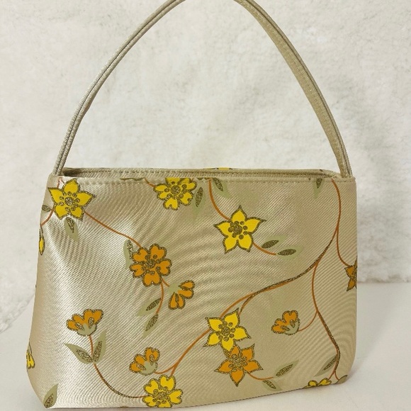 50’s/60’s Vintage-Yellow, Satin, Floral, Evening, Formal, Mini, Handbag - Picture 3 of 7